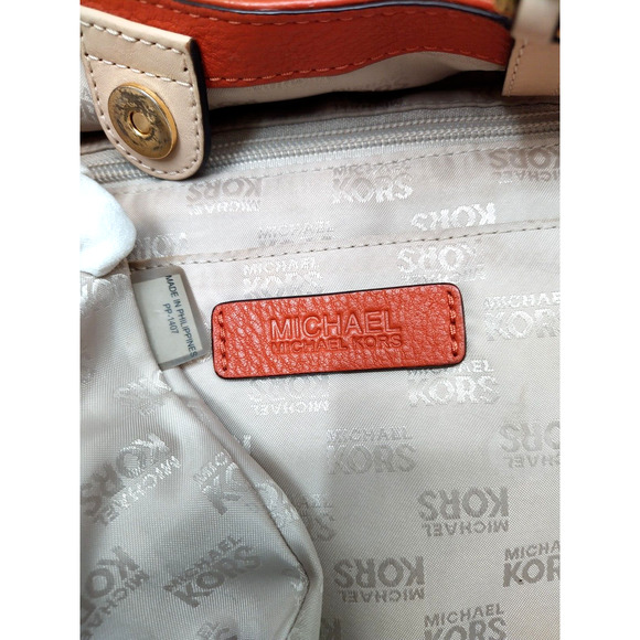 Michael Kors Jet Set Salmon Orange Pebbled Leather Double Handle Tote Bag - Picture 12 of 16